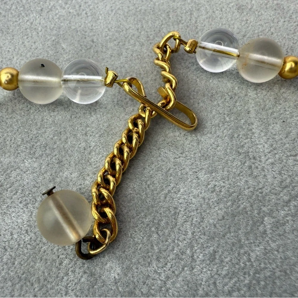 Vtg 1980s NAPIER Crystal Ice Butterfly Necklace Book Piece Frosted Resin Bead